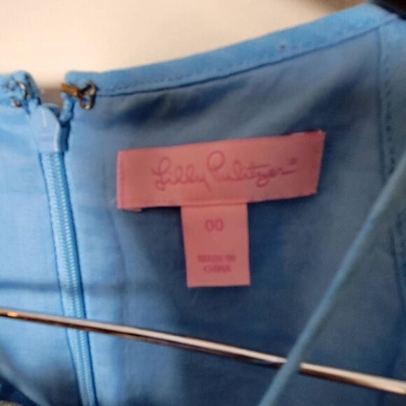 LILLY PULITZER LARINA SEASPRAY BLUE GOLD MINI DRESS SIZE 00 - Picture 2 of 4